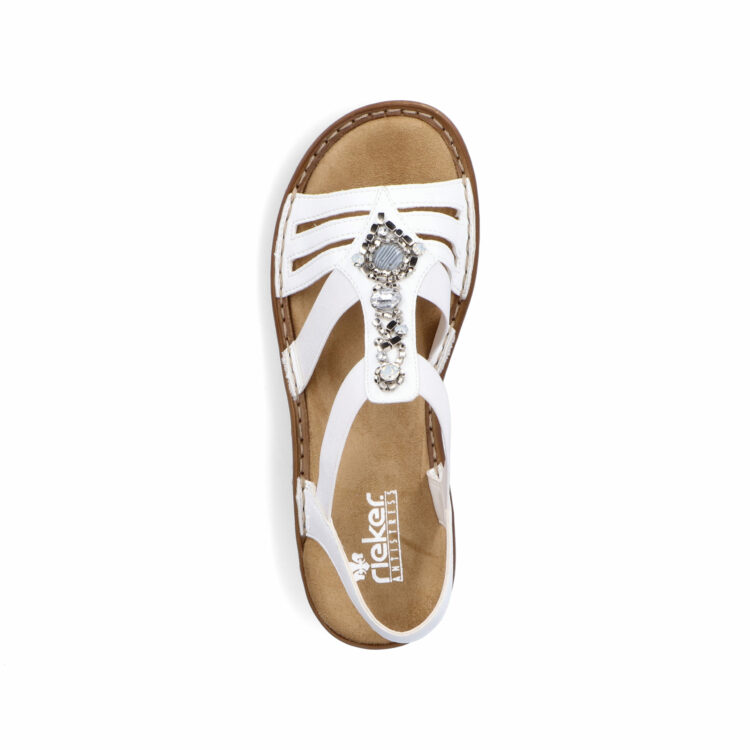 Sandales blanches pour femme de la marque Rieker. Référence : 60839-80 Weiss. Disponible chez Chauss'Family Issoire.