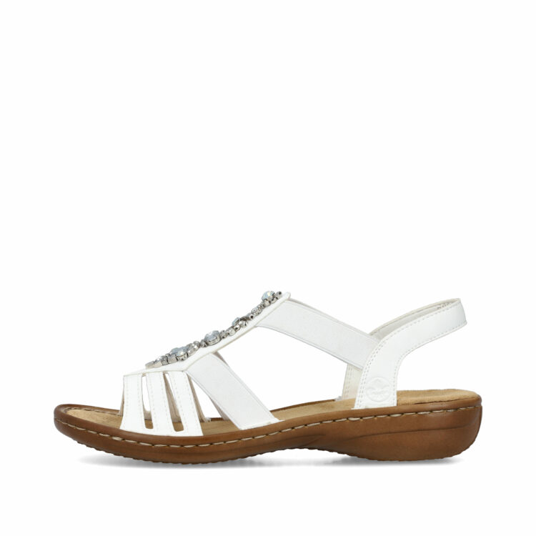 Sandales blanches pour femme de la marque Rieker. Référence : 60839-80 Weiss. Disponible chez Chauss'Family Issoire.