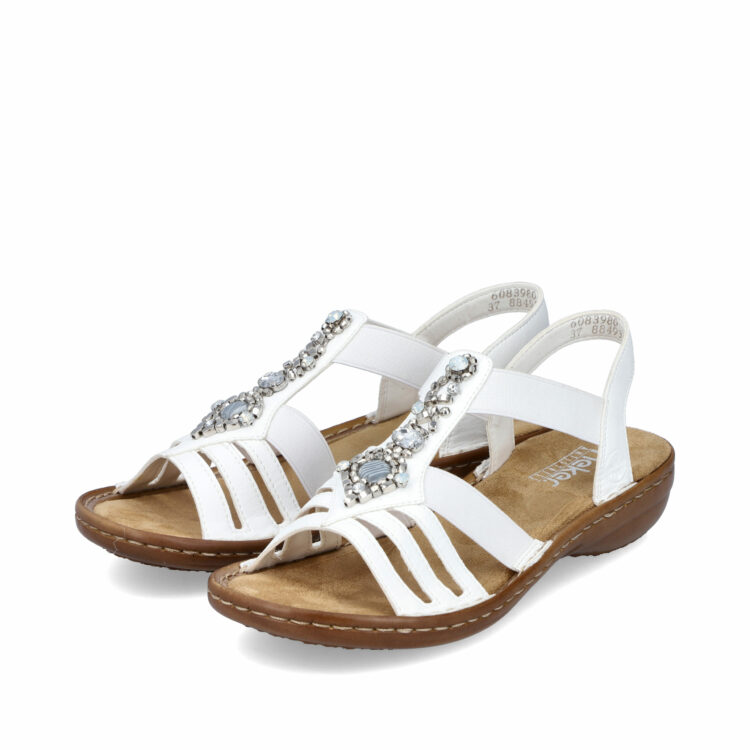 Sandales blanches pour femme de la marque Rieker. Référence : 60839-80 Weiss. Disponible chez Chauss'Family Issoire.