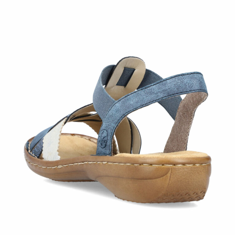 Sandales bleues pour femme de la marque Rieker. Référence : 60879-14 Baltik. Disponible chez Chauss'Family magasin de chaussures à Issoire.