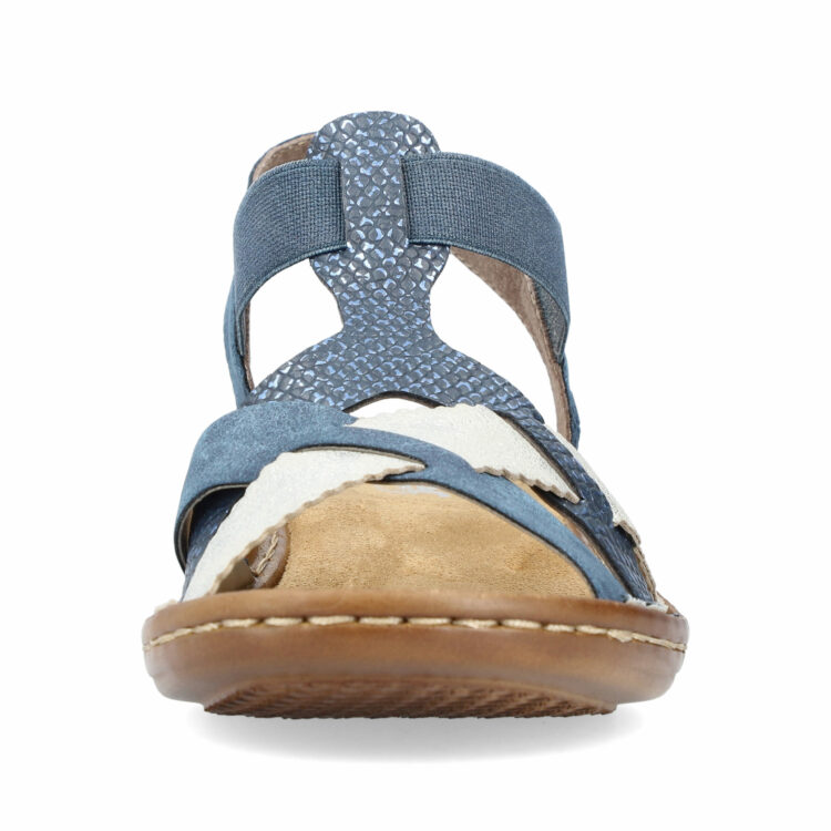 Sandales bleues pour femme de la marque Rieker. Référence : 60879-14 Baltik. Disponible chez Chauss'Family magasin de chaussures à Issoire.