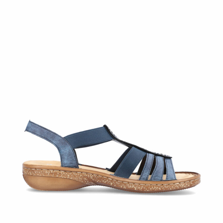 Sandales bleues pour femme de la marque Rieker. Référence : 628G9-16 Baltik. Disponible chez Chauss'Family Issoire.