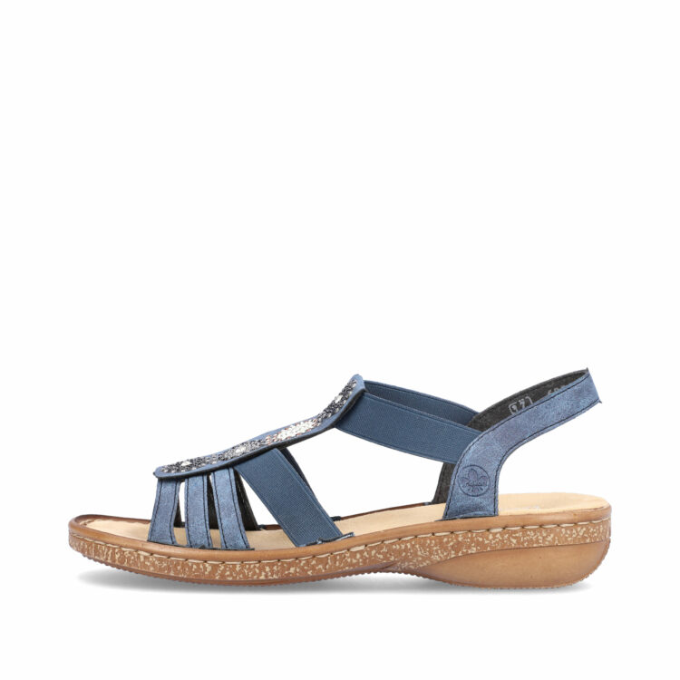 Sandales bleues pour femme de la marque Rieker. Référence : 628G9-16 Baltik. Disponible chez Chauss'Family Issoire.