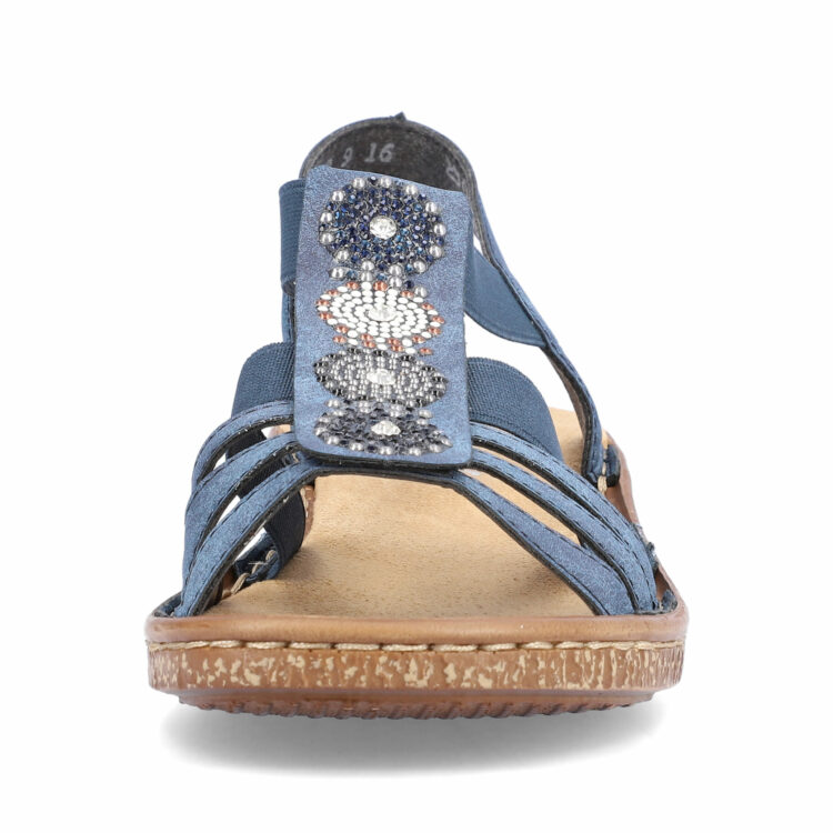 Sandales bleues pour femme de la marque Rieker. Référence : 628G9-16 Baltik. Disponible chez Chauss'Family Issoire.