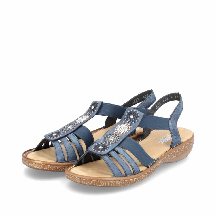 Sandales bleues pour femme de la marque Rieker. Référence : 628G9-16 Baltik. Disponible chez Chauss'Family Issoire.