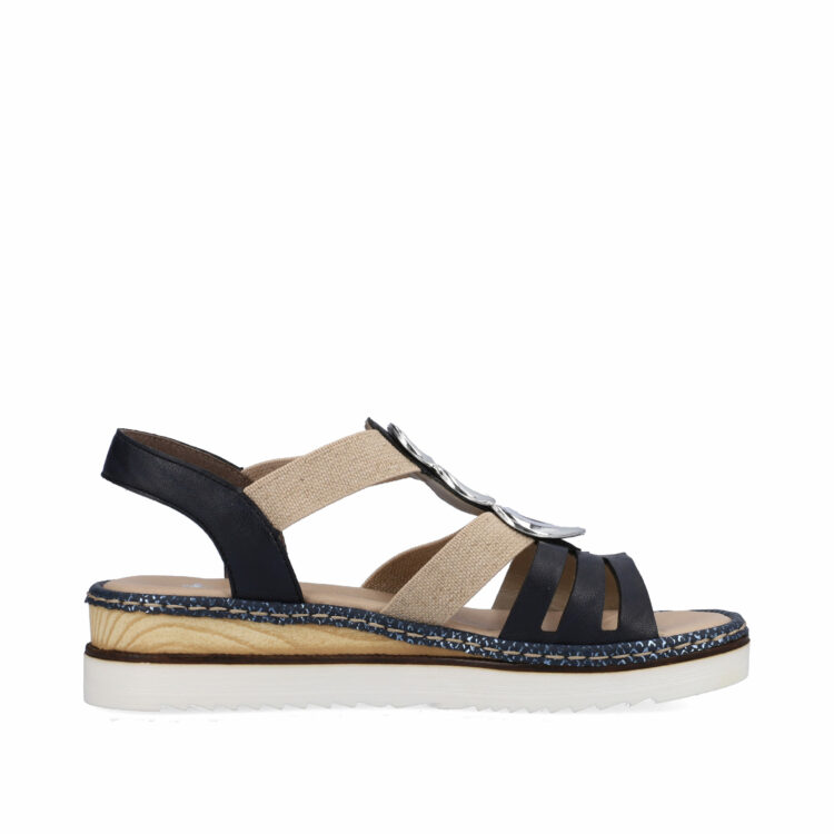 Sandales bleues pour femme de la marque Rieker. Référence : 679L4-16. Disponible chez Chauss'Family magasin de chaussures à Issoire.