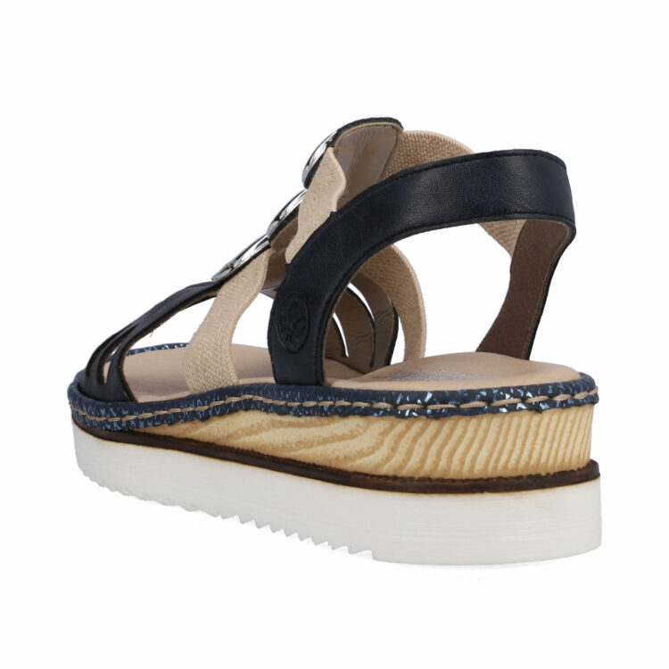 Sandales bleues pour femme de la marque Rieker. Référence : 679L4-16. Disponible chez Chauss'Family magasin de chaussures à Issoire.
