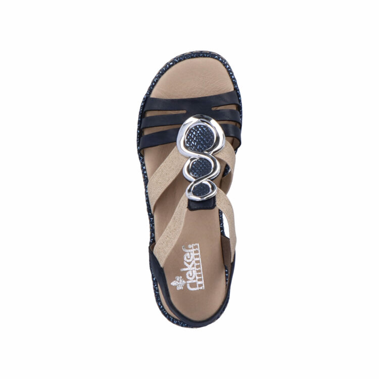Sandales bleues pour femme de la marque Rieker. Référence : 679L4-16. Disponible chez Chauss'Family magasin de chaussures à Issoire.