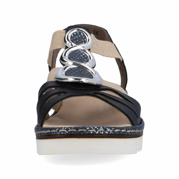 Sandales bleues pour femme de la marque Rieker. Référence : 679L4-16. Disponible chez Chauss'Family magasin de chaussures à Issoire.