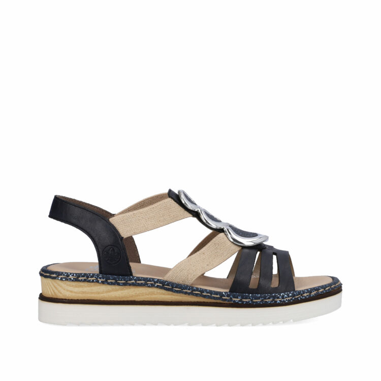 Sandales bleues pour femme de la marque Rieker. Référence : 679L4-16. Disponible chez Chauss'Family magasin de chaussures à Issoire.