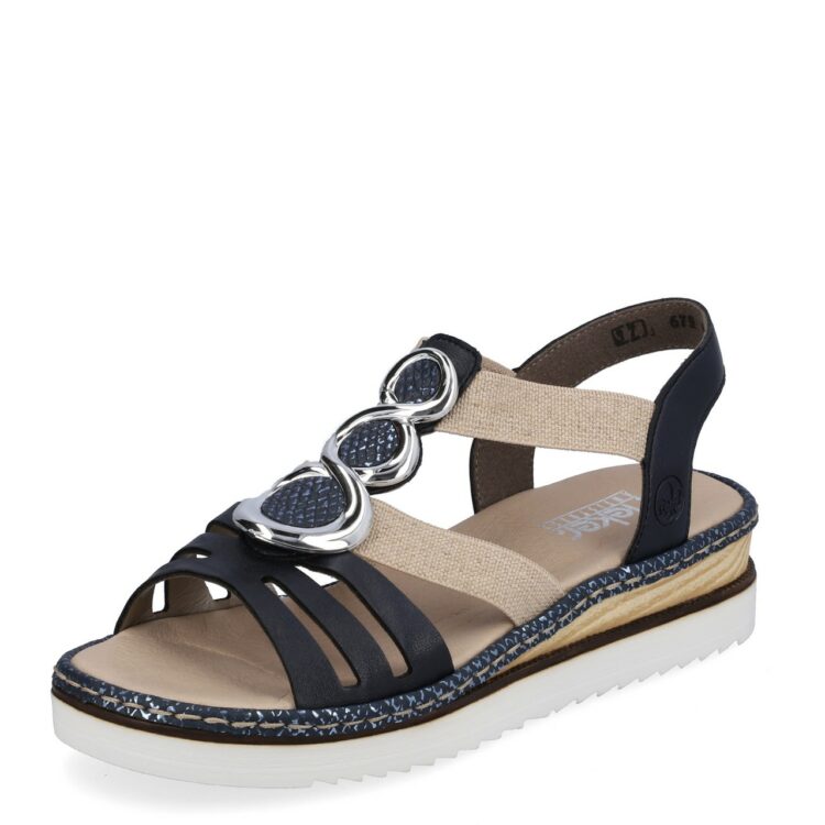 Sandales bleues pour femme de la marque Rieker. Référence : 679L4-16. Disponible chez Chauss'Family magasin de chaussures à Issoire.