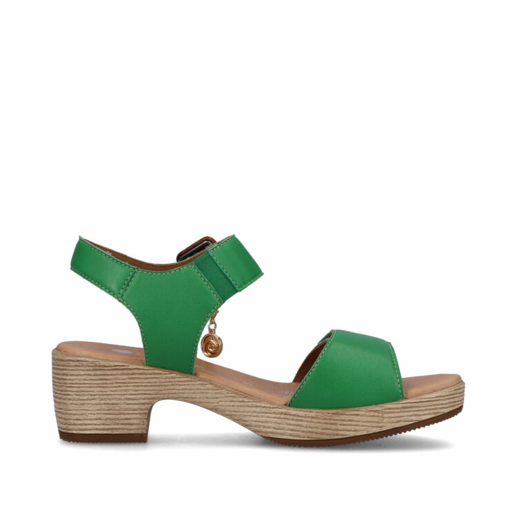 Sandales vertes à talons pour femme de la marque Remonte. Référence : D0N52-52 Applegreen. Disponible chez Chauss'Family magasin de chaussures à Issoire.