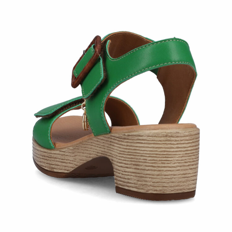 Sandales vertes à talons pour femme de la marque Remonte. Référence : D0N52-52 Applegreen. Disponible chez Chauss'Family magasin de chaussures à Issoire.