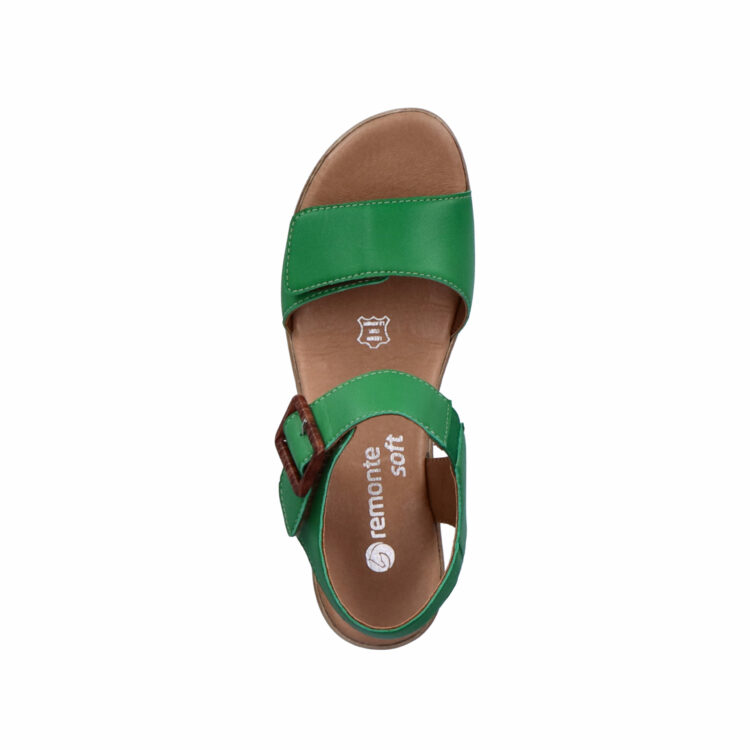 Sandales vertes à talons pour femme de la marque Remonte. Référence : D0N52-52 Applegreen. Disponible chez Chauss'Family magasin de chaussures à Issoire.