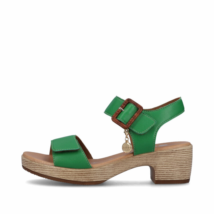 Sandales vertes à talons pour femme de la marque Remonte. Référence : D0N52-52 Applegreen. Disponible chez Chauss'Family magasin de chaussures à Issoire.