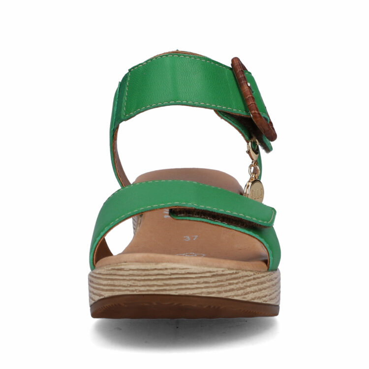 Sandales vertes à talons pour femme de la marque Remonte. Référence : D0N52-52 Applegreen. Disponible chez Chauss'Family magasin de chaussures à Issoire.