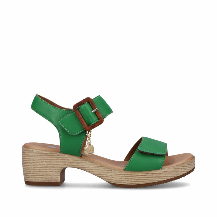 Sandales vertes à talons pour femme de la marque Remonte. Référence : D0N52-52 Applegreen. Disponible chez Chauss'Family magasin de chaussures à Issoire.