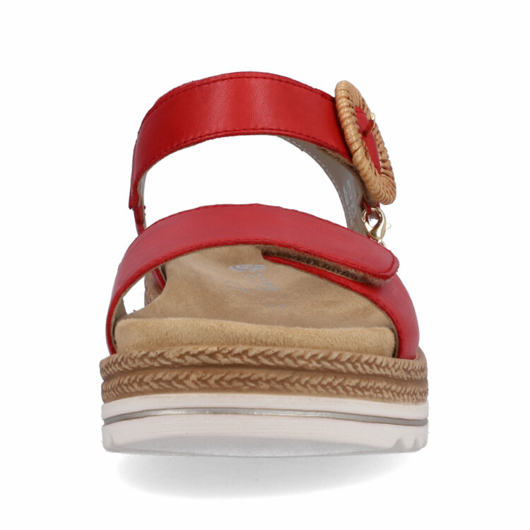 Sandales rouges pour femme de la marque Remonte. Référence : D0Q52-33 Flamme. Disponible chez Chauss'Family magasin de chaussures à Issoire.