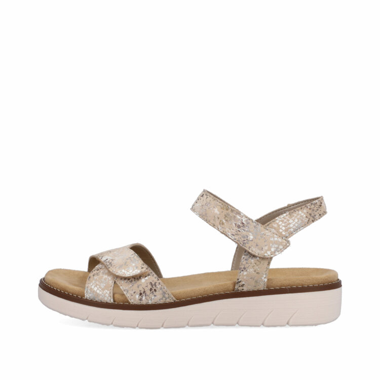 Sandales beiges pour femme de la marque Remonte. Référence : D2049-62 Beige Metallic. Disponible chez Chauss'Family magasin de chaussures à Issoire.