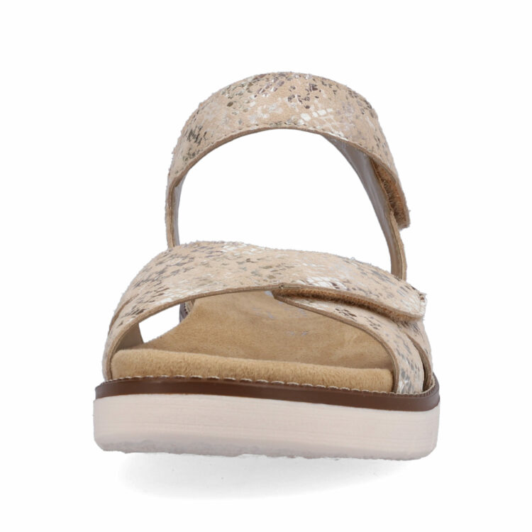 Sandales beiges pour femme de la marque Remonte. Référence : D2049-62 Beige Metallic. Disponible chez Chauss'Family magasin de chaussures à Issoire.