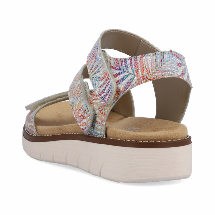 Sandales multicolores pour femme de la marque Remonte. Référence : D2050-92 Weiss Multi. Disponible chez Chauss'Family magasin de chaussures à Issoire.