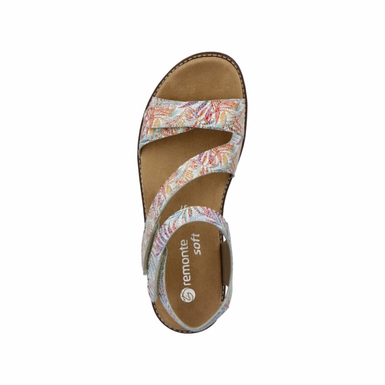 Sandales multicolores pour femme de la marque Remonte. Référence : D2050-92 Weiss Multi. Disponible chez Chauss'Family magasin de chaussures à Issoire.