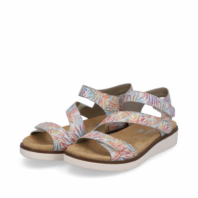 Sandales multicolores pour femme de la marque Remonte. Référence : D2050-92 Weiss Multi. Disponible chez Chauss'Family magasin de chaussures à Issoire.