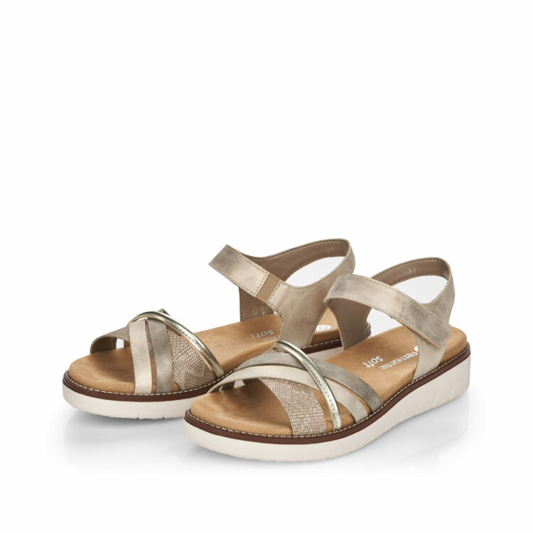 Sandales métallisées pour femme de la marque Remonte. Référence : D2058-90 Metallic gold. Disponible chez Chauss'Family magasin de chaussures à Issoire.
