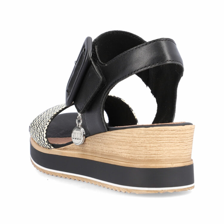 Sandales noires compensées pour femme de la marque Remonte. Référence : D6453-01 Schwarz. Disponible chez Chauss'Family magasin de chaussures à Issoire.