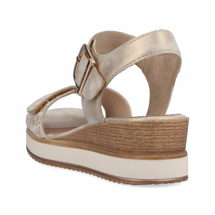 Sandales beiges compensées pour femme de la marque Remonte. Référence : D6455-60 Porzellan. Disponible chez Chauss'Family magasin de chaussures à Issoire.