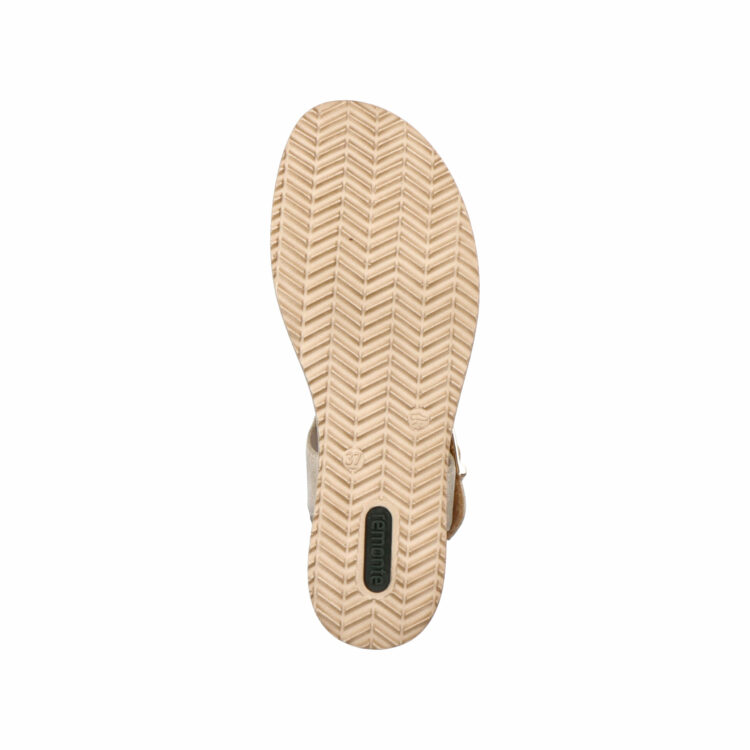 Sandales beiges compensées pour femme de la marque Remonte. Référence : D6455-60 Porzellan. Disponible chez Chauss'Family magasin de chaussures à Issoire.