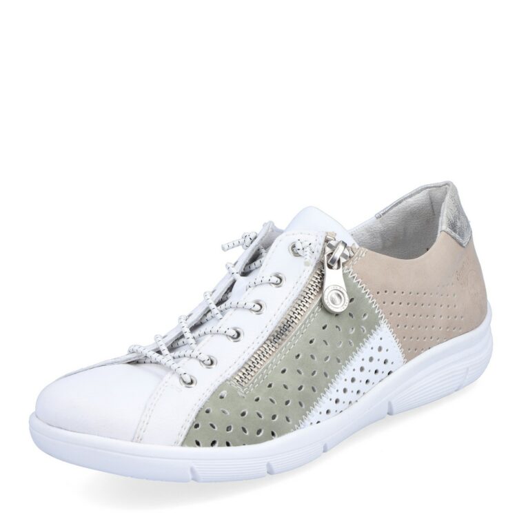 Baskets blanches pour femme marque Rieker. Référence L7465-91 Weiss. Disponible chez Chauss'Family magasin de chaussures à Issoire. Analyse SEO