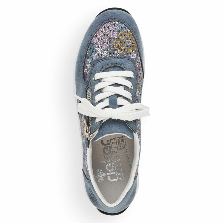Baskets bleues pour femme marque Rieker. Référence N1113-12 Adria. Disponible chez Chauss'Family magasin de chaussures à Issoire.