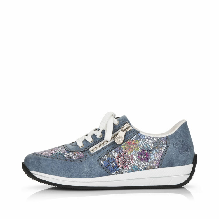 Baskets bleues pour femme marque Rieker. Référence N1113-12 Adria. Disponible chez Chauss'Family magasin de chaussures à Issoire.