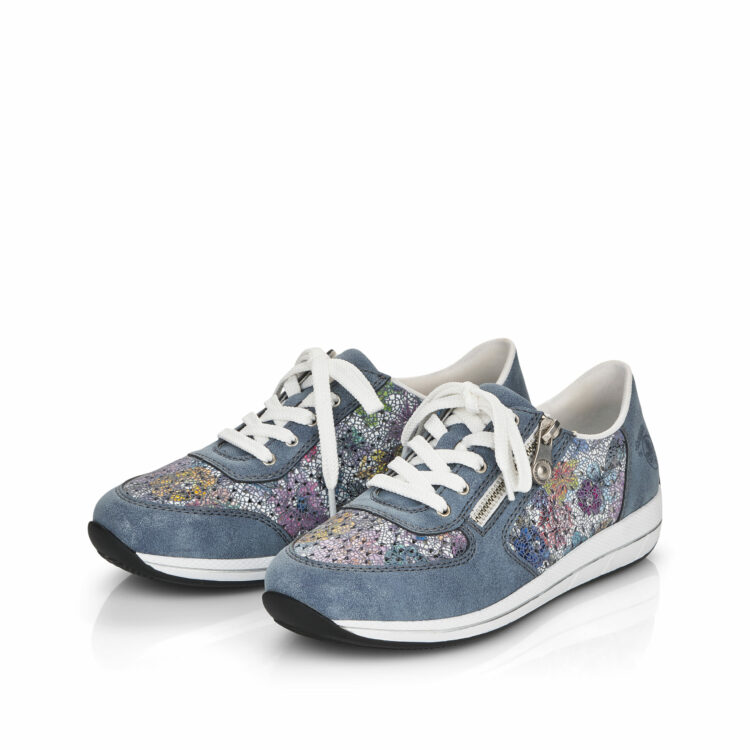 Baskets bleues pour femme marque Rieker. Référence N1113-12 Adria. Disponible chez Chauss'Family magasin de chaussures à Issoire.