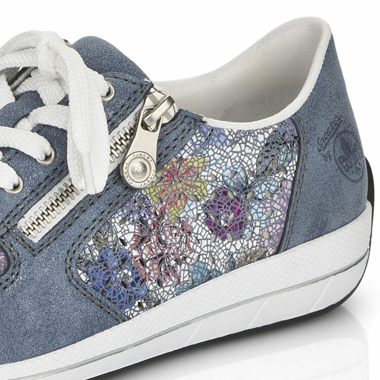 Baskets bleues pour femme marque Rieker. Référence N1113-12 Adria. Disponible chez Chauss'Family magasin de chaussures à Issoire.