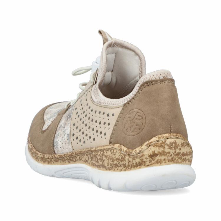 Baskets élastiquées pour femme marque Rieker. Référence N4255-60 Light gold. Disponible chez Chauss'Family magasin de chaussures à Issoire.