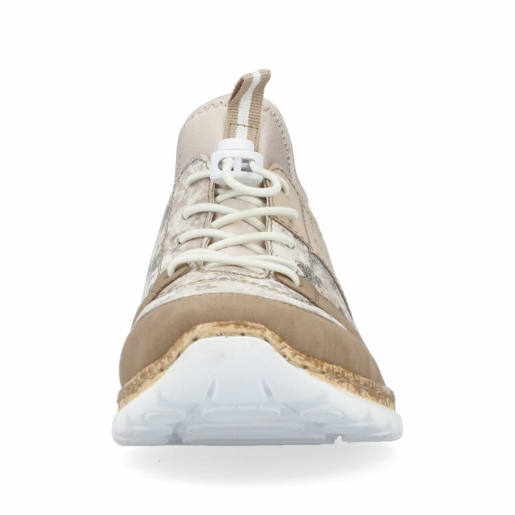 Baskets élastiquées pour femme marque Rieker. Référence N4255-60 Light gold. Disponible chez Chauss'Family magasin de chaussures à Issoire.