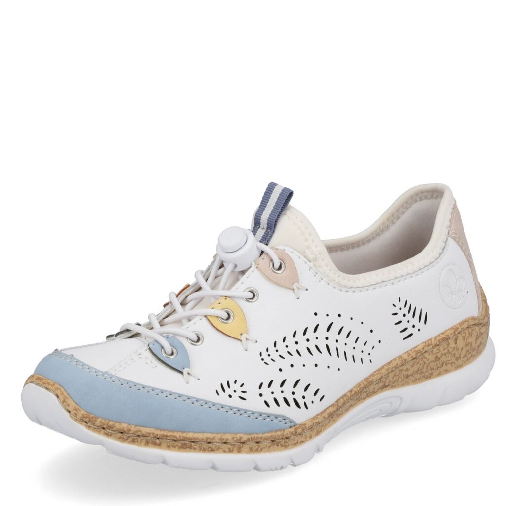 Baskets élastiquées pour femme marque Rieker. Référence N4276-80 Weiss. Disponible chez Chauss'Family magasin de chaussures à Issoire.