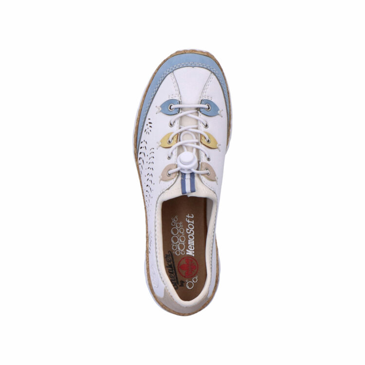 Baskets élastiquées pour femme marque Rieker. Référence N4276-80 Weiss. Disponible chez Chauss'Family magasin de chaussures à Issoire.
