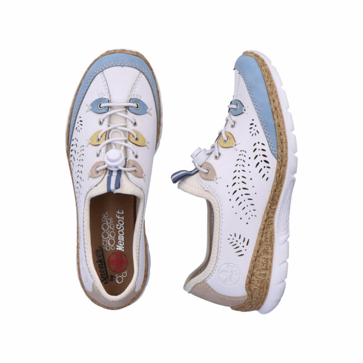 Baskets élastiquées pour femme marque Rieker. Référence N4276-80 Weiss. Disponible chez Chauss'Family magasin de chaussures à Issoire.
