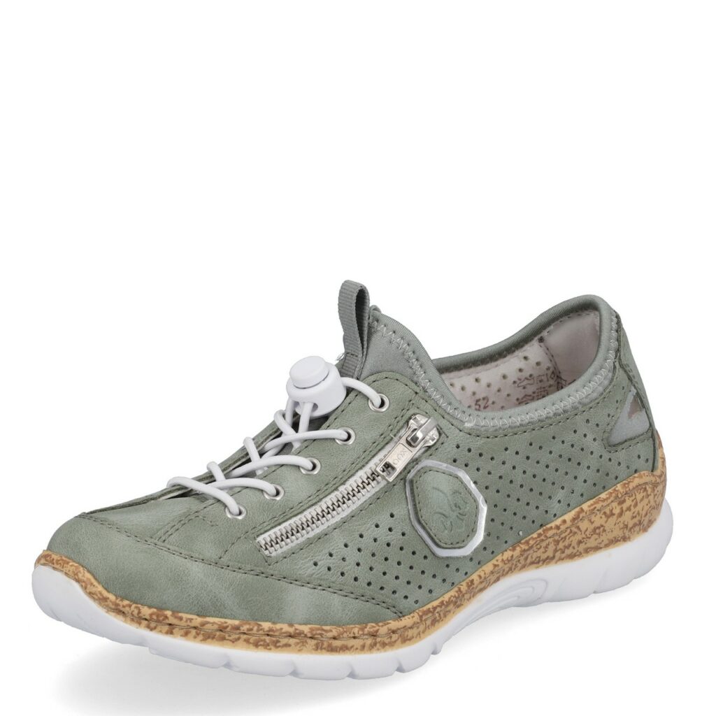 Baskets élastiquées pour femme marque Rieker. Référence N42V1-52 Mint. Disponible chez Chauss'Family magasin de chaussures à Issoire.