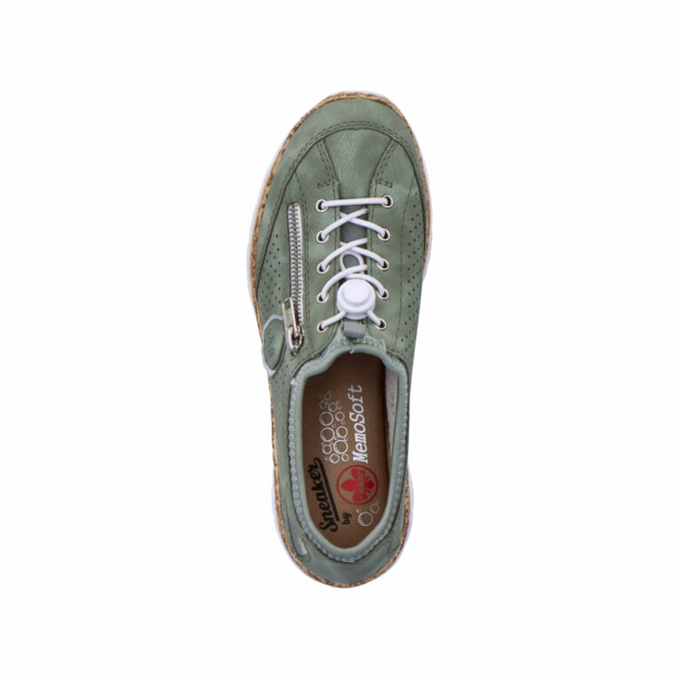 Baskets élastiquées pour femme marque Rieker. Référence N42V1-52 Mint. Disponible chez Chauss'Family magasin de chaussures à Issoire.