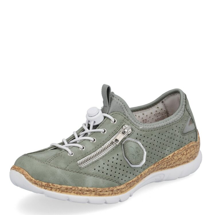 Baskets élastiquées pour femme marque Rieker. Référence N42V1-52 Mint. Disponible chez Chauss'Family magasin de chaussures à Issoire.