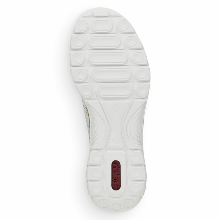 Baskets élastiquées pour femme marque Rieker. Référence N42V1-90 Weiss. Disponible chez Chauss'Family magasin de chaussures à Issoire.