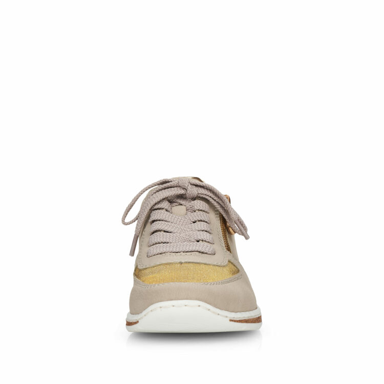 Baskets beiges pour femme marque Rieker. Référence N5121-60 Light gold. Disponible chez Chauss'Family magasin de chaussures à Issoire.