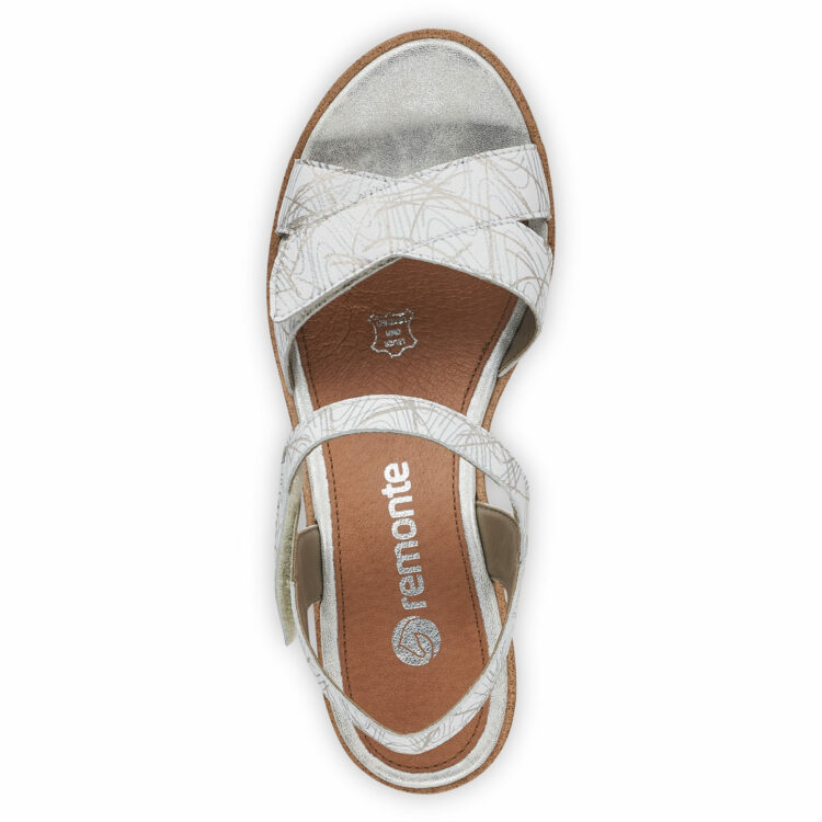 Sandales blanches compensées pour femme de la marque Remonte. Référence : R6252-80 Weiss. Disponible chez Chauss'Family magasin de chaussures à Issoire.