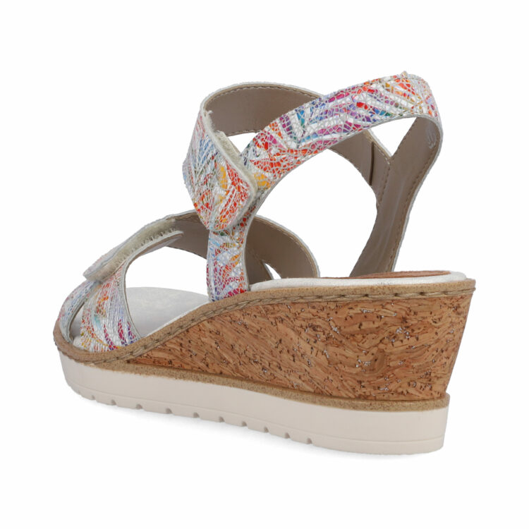 Sandales multicolores compensées pour femme de la marque Remonte. Référence : R6252-90 Multi. Disponible chez Chauss'Family magasin de chaussures à Issoire.