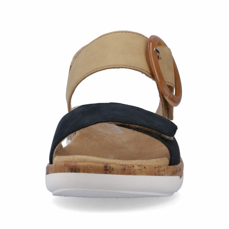 Sandales beige et bleu marine pour femme de la marque Remonte. Référence : R6853-60 Pazifik/Sand. Disponible chez Chauss'Family magasin de chaussures à Issoire.