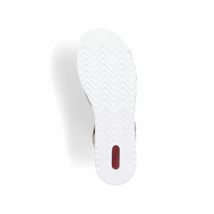 Sandales beiges pour femme de la marque Rieker. Référence : V0649-62 Ginger. Disponible chez Chauss'Family magasin de chaussures à Issoire.